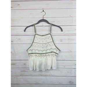 Free People Camille Embroidered Bead Crop NWT XS